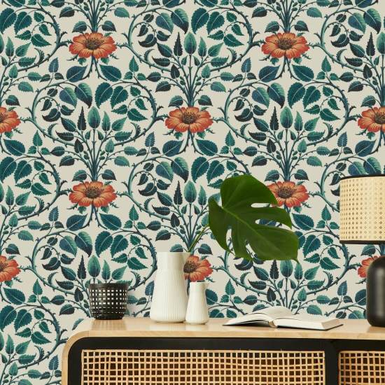 Garden Vine Emerald Green Botanical Wallpaper