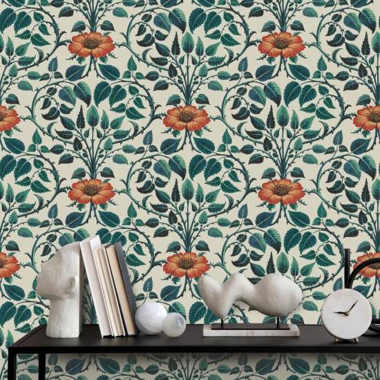 Garden Vine Emerald Green Botanical Wallpaper
