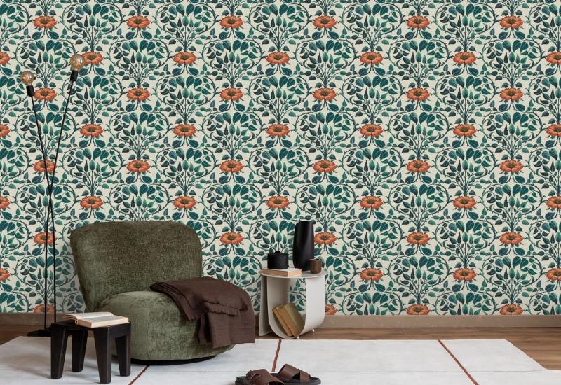 Vid de jardín Papel pintado botánico verde esmeralda