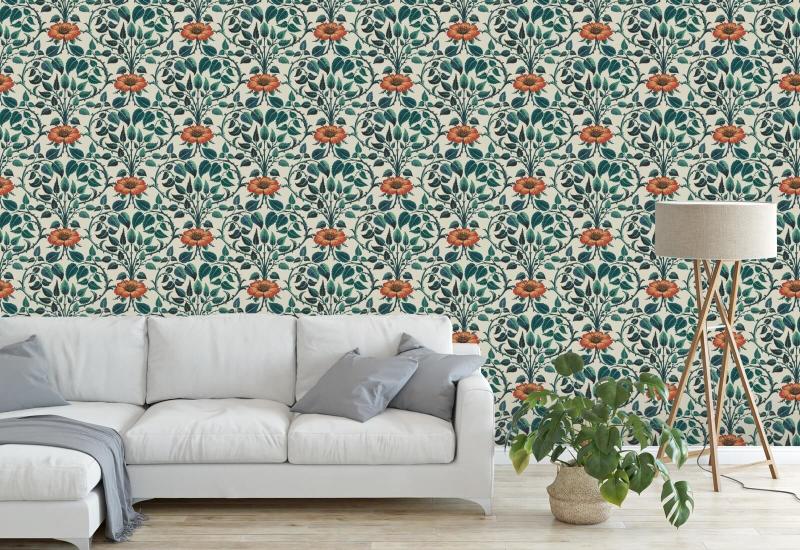 Garden Vine Emerald Green Botanical Wallpaper