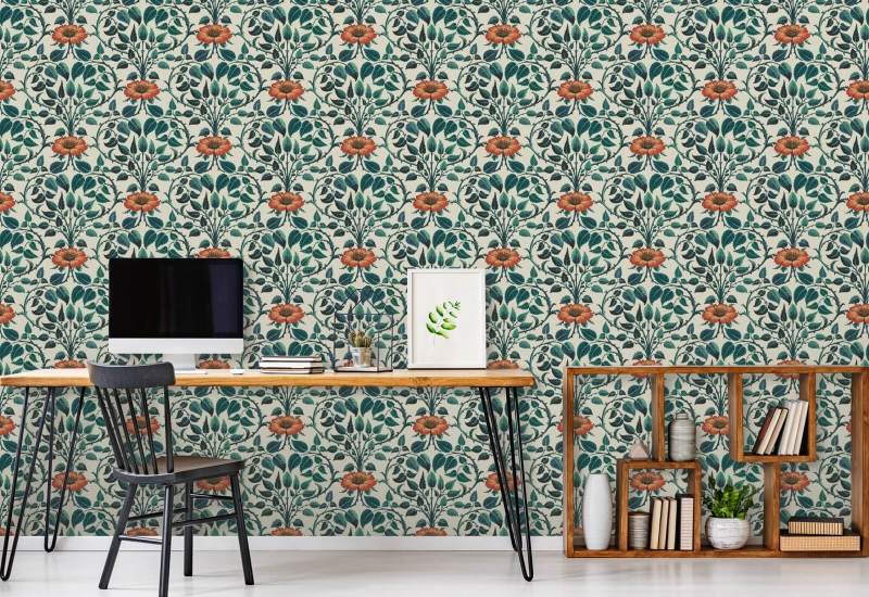Wijnstok in de tuin Smaragdgroen botanisch behang
