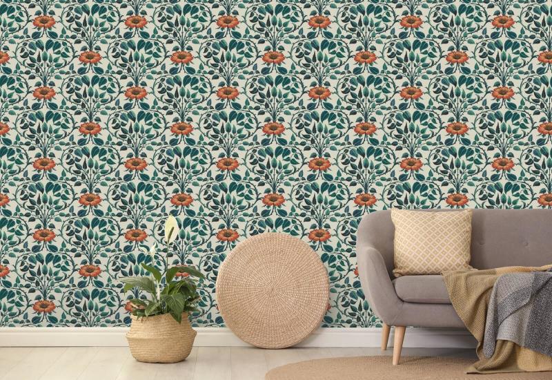 Garden Vine Emerald Green Botanical Wallpaper