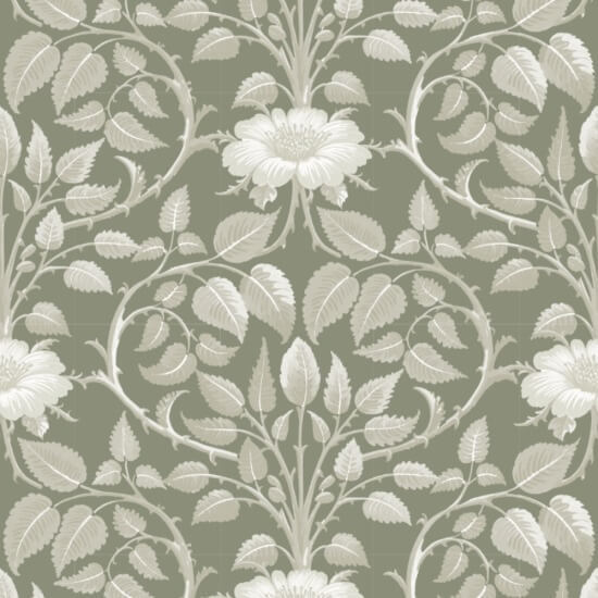 Garden Vine Silver Moss Botanical Wallpaper