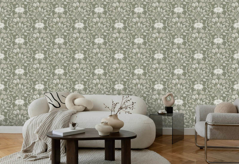 Garden Vine Silver Moss Botanical Wallpaper