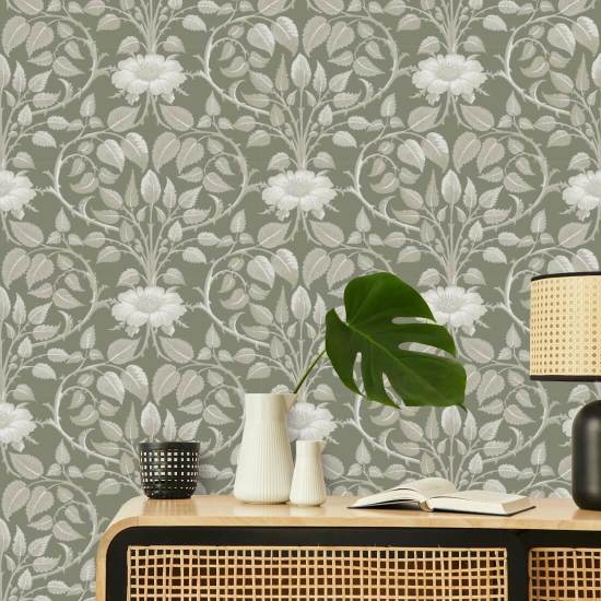 Wijnstok in de tuin Silver Moss botanisch behang