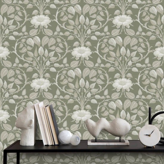 Garden Vine Silver Moss Botanical Wallpaper