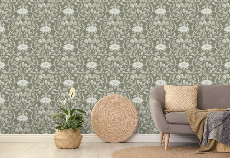 Garden Vine Silver Moss Botanical Wallpaper