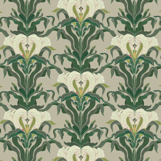 Mirrored Flower Leaf & Linen Botanical Wallpaper