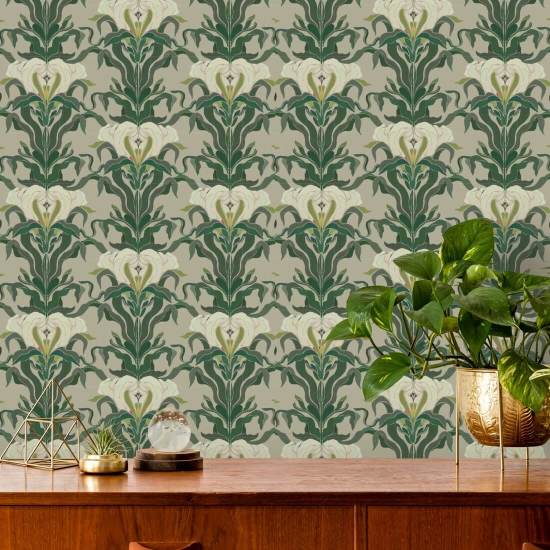 Spiegelende bloem Leaf & Linen botanisch behang