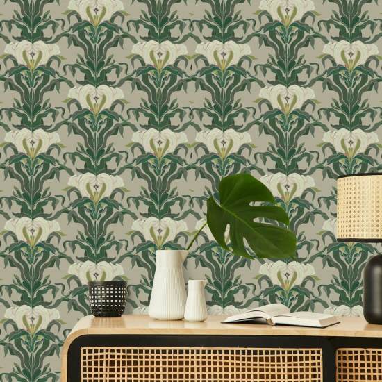 Mirrored Flower Leaf & Linen Botanical Wallpaper