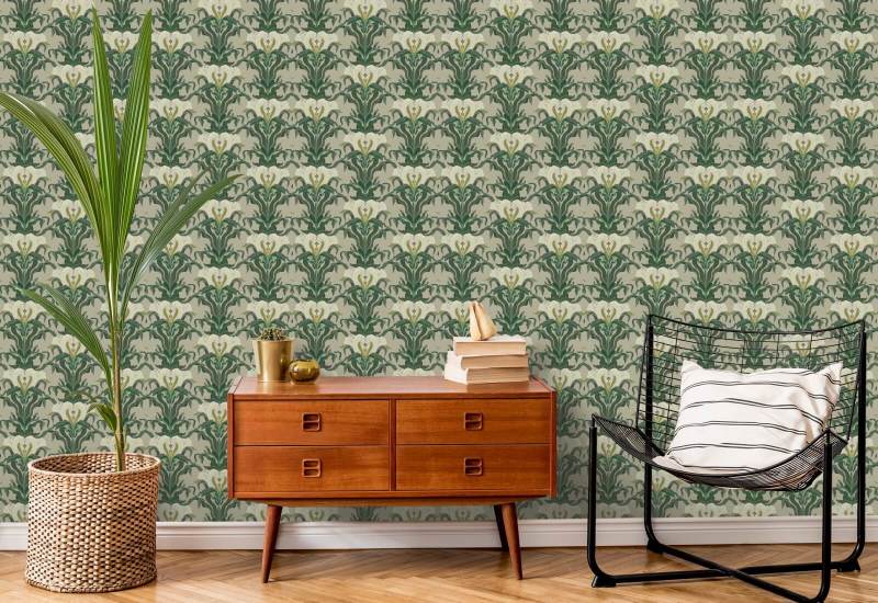 Mirrored Flower Leaf & Linen Botanical Wallpaper