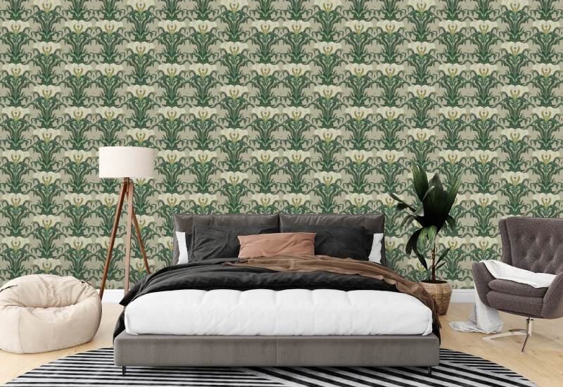 Mirrored Flower Leaf & Linen Botanical Wallpaper