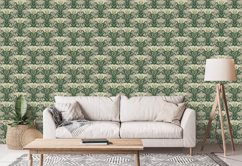 Mirrored Flower Leaf & Linen Botanical Wallpaper