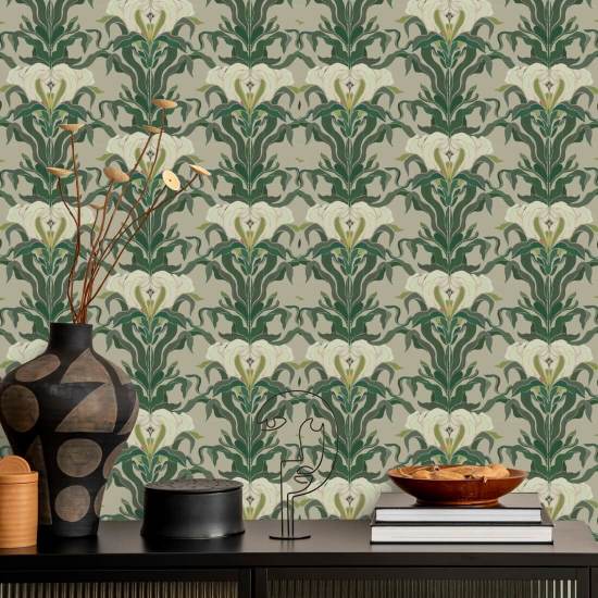 Mirrored Flower Leaf & Linen Botanical Wallpaper