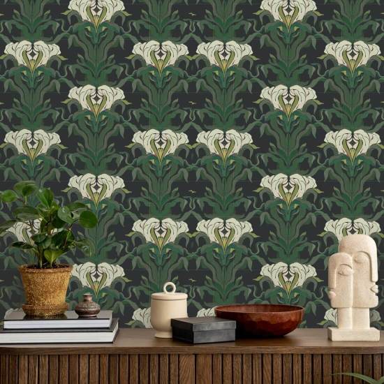 Mirrored Flower Shaded Leaf Botanical Wallpaper