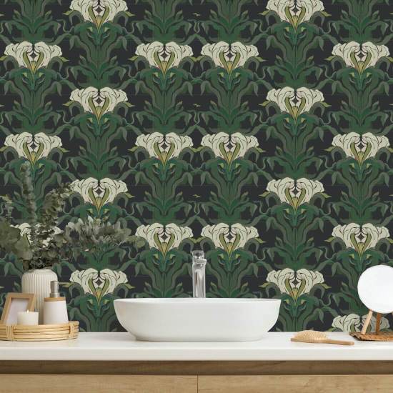 Mirrored Flower Shaded Leaf Botanical Wallpaper