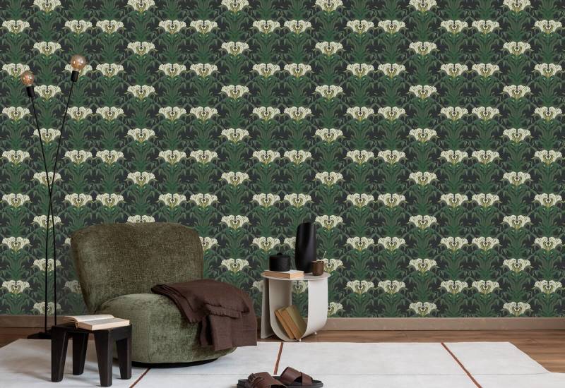 Mirrored Flower Shaded Leaf Botanical Wallpaper