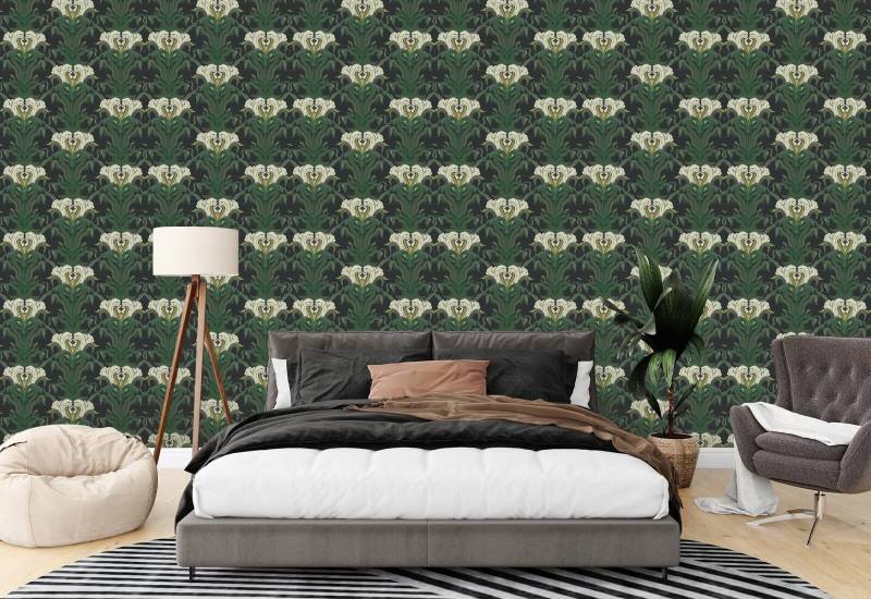 Mirrored Flower Shaded Leaf Botanical Wallpaper