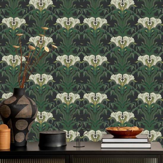 Mirrored Flower Shaded Leaf Botanical Wallpaper