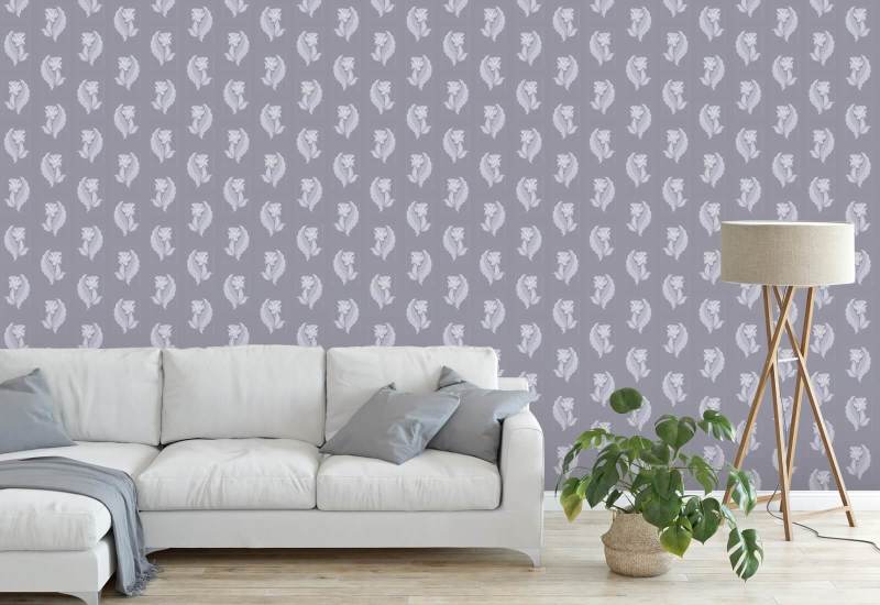 Morning Glory Papel pintado botánico gris púrpura
