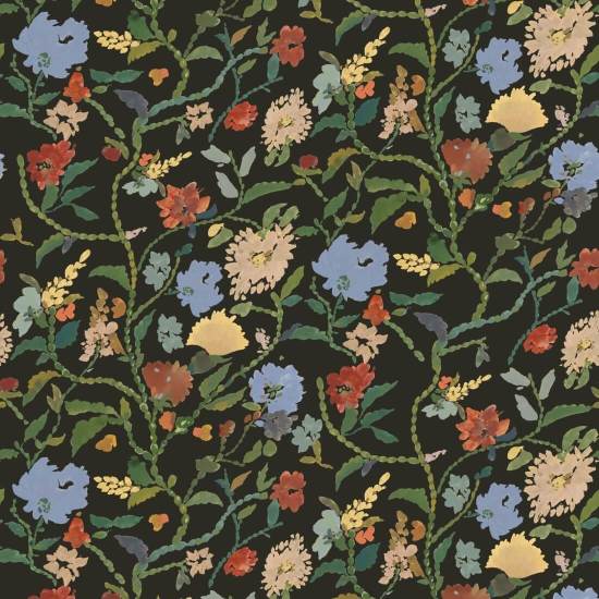 Painted Flower Patch Midnight Bloom Botanical Wallpaper
