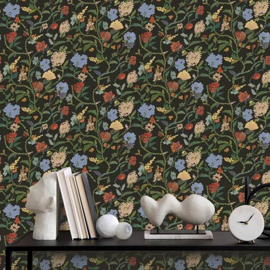 Canteiro de flores pintado Papel de parede botânico Midnight Bloom