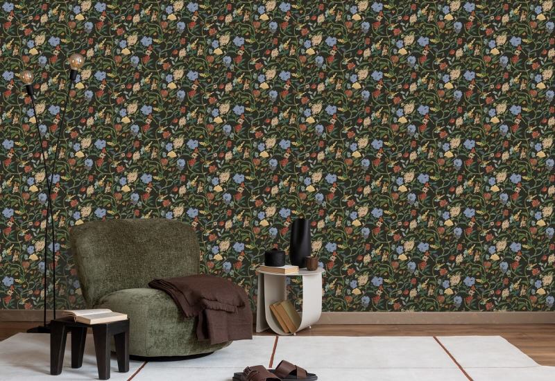 Painted Flower Patch Midnight Bloom Botanical Wallpaper