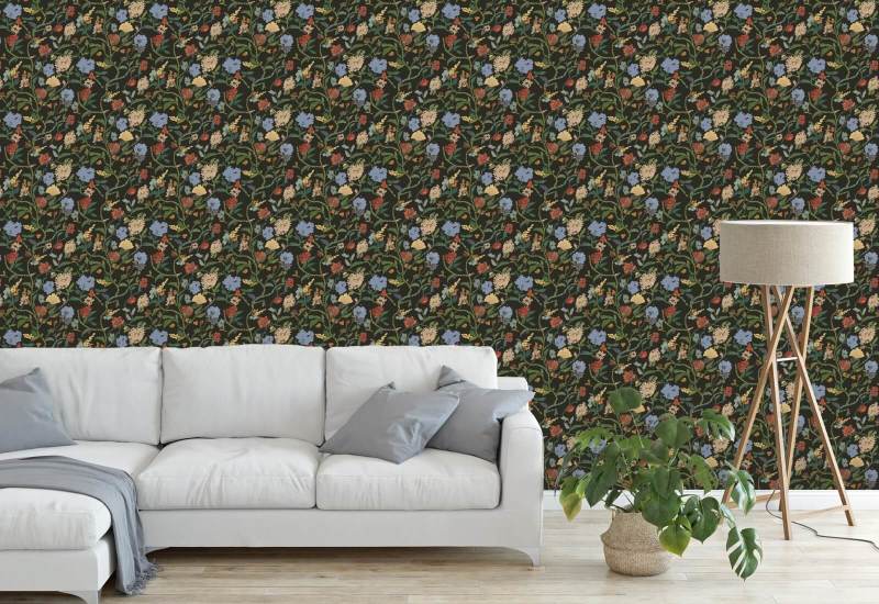 Painted Flower Patch Midnight Bloom Botanical Wallpaper