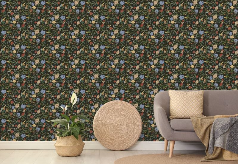 Painted Flower Patch Midnight Bloom Botanical Wallpaper
