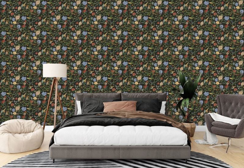 Painted Flower Patch Midnight Bloom Botanical Wallpaper