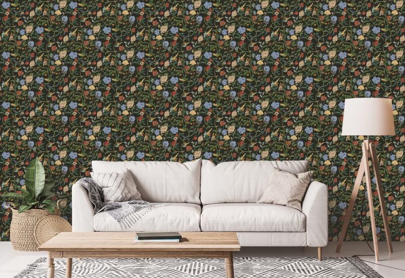 Beschilderde bloemenpatch Midnight Bloom botanisch behang