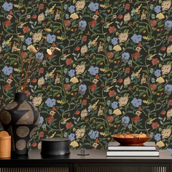 Painted Flower Patch Midnight Bloom Botanical Wallpaper