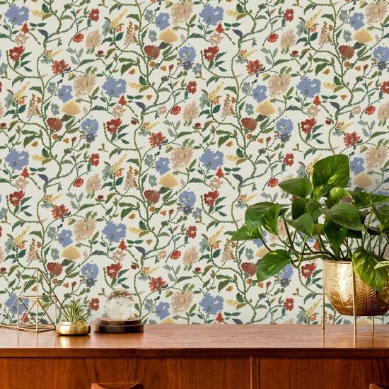 Painted Flower Patch Morning Bloom Botanical Wallpaper