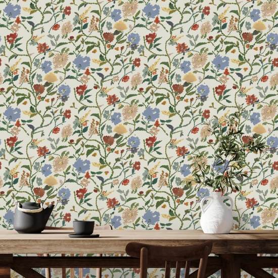 Painted Flower Patch Morning Bloom Botanical Wallpaper