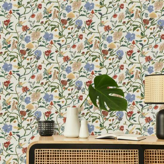 Beschilderde bloemenpatch Botanisch behang Morning Bloom
