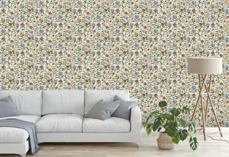 Painted Flower Patch Morning Bloom Botanical Wallpaper