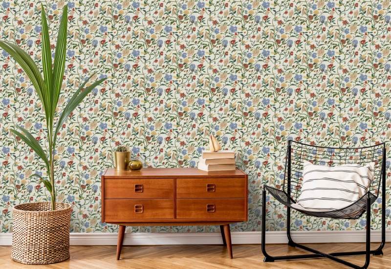 Painted Flower Patch Morning Bloom Botanical Wallpaper