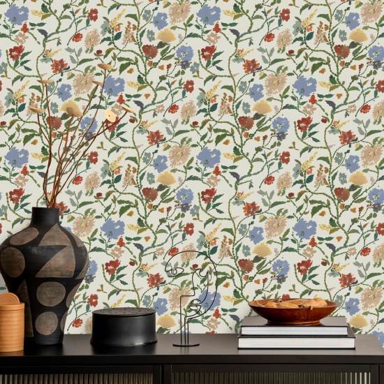 Painted Flower Patch Morning Bloom Botanical Wallpaper