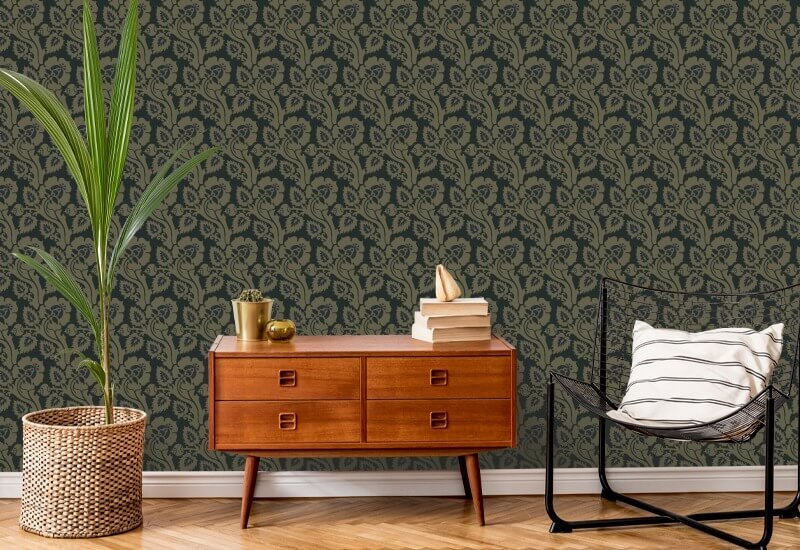 Paisley Briar Black Gold Botanical Wallpaper