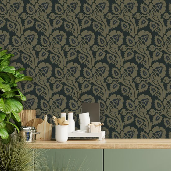Radica Paisley Carta da parati botanica in oro nero