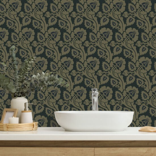 Paisley Briar Black Gold Botanical Wallpaper