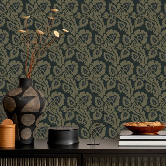 Paisley Briar Botanische Tapete in Schwarzgold