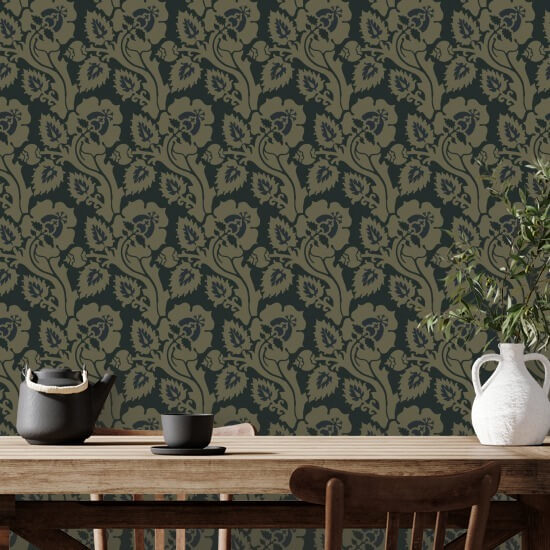 Paisley Briar Black Gold Botanical Wallpaper