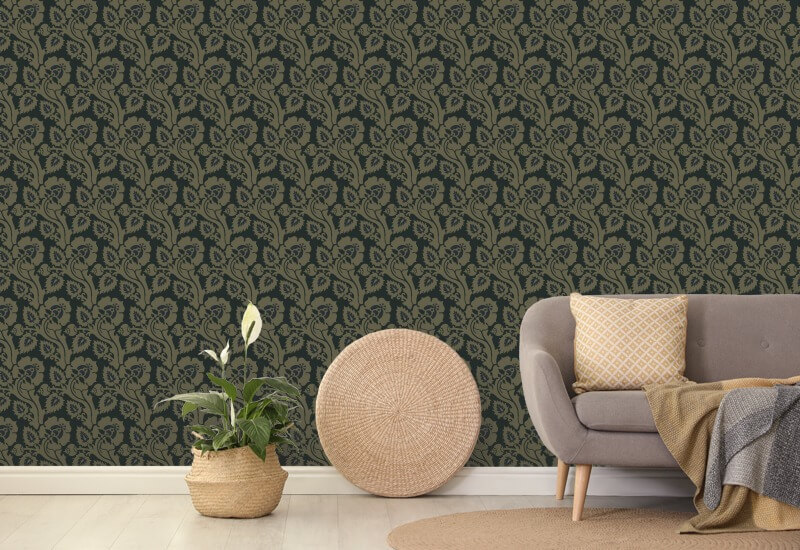 Cachemir Briar Papel pintado botánico de oro negro