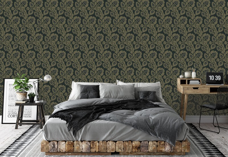 Paisley Briar Zwart-goud botanisch behang