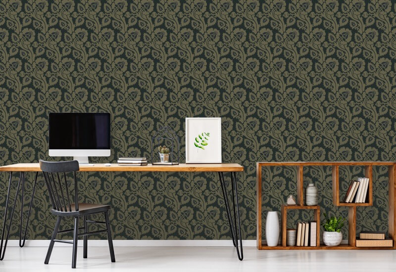 Paisley Briar Black Gold Botanical Wallpaper