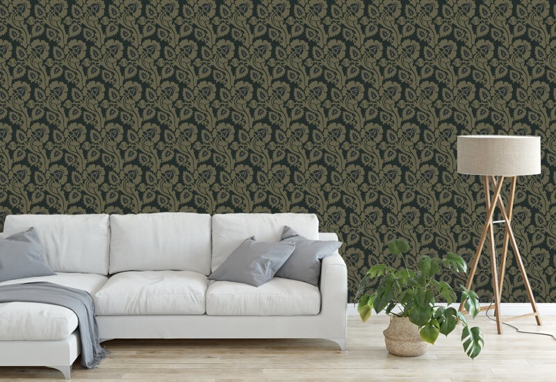Paisley Briar Black Gold Botanical Wallpaper