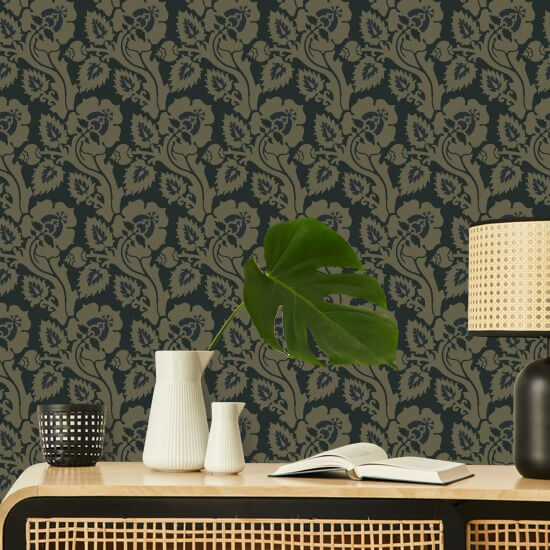 Cachemir Briar Papel pintado botánico de oro negro