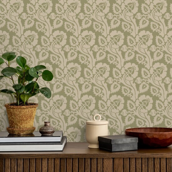 Paisley Briar Cypress Green Botanical Wallpaper