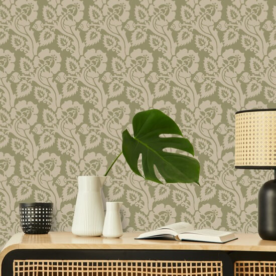Paisley Briar Cypress Green Botanical Wallpaper
